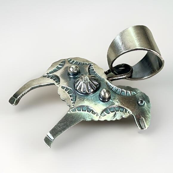 Navajo CHIMNEY BUTTE Sterling Silver Sheep Pendant Hand Stamped 925 Signed - Picture 5 of 11